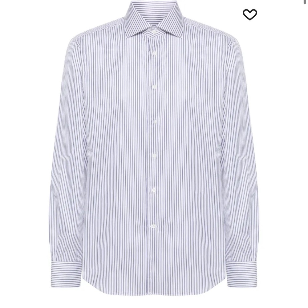 Corneliani Men's White and Blue Pinstripe Dress Shirt